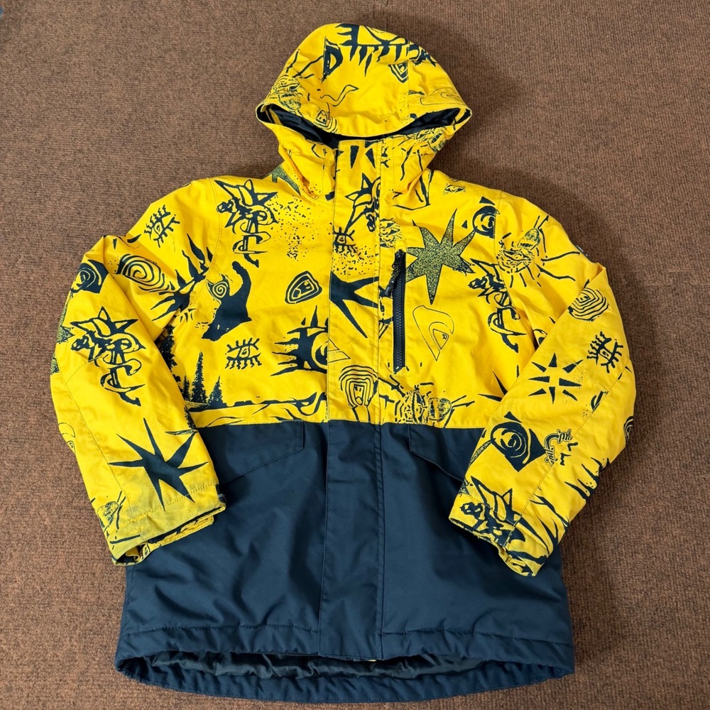 Quiksilver Boys DryFlight 10K Snow Jacket Yellow Black Graphic Print Size 12 M